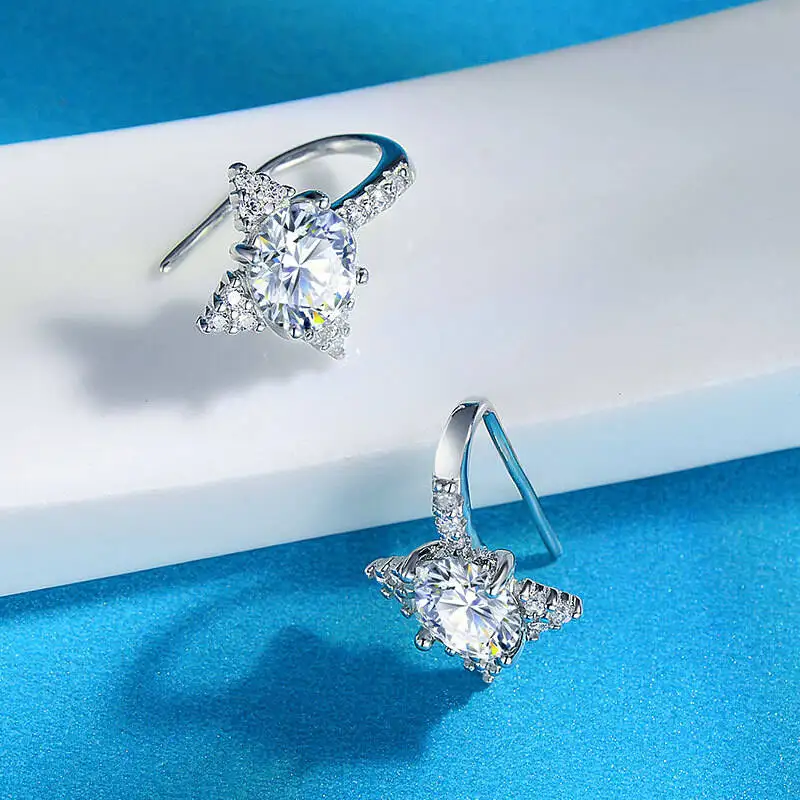 SG 925 Sterling Silver Star Moissanite Ear Hooks For Women Zircon 18K White Gold Plated Earrings Jewelry Fine Jewelry 4