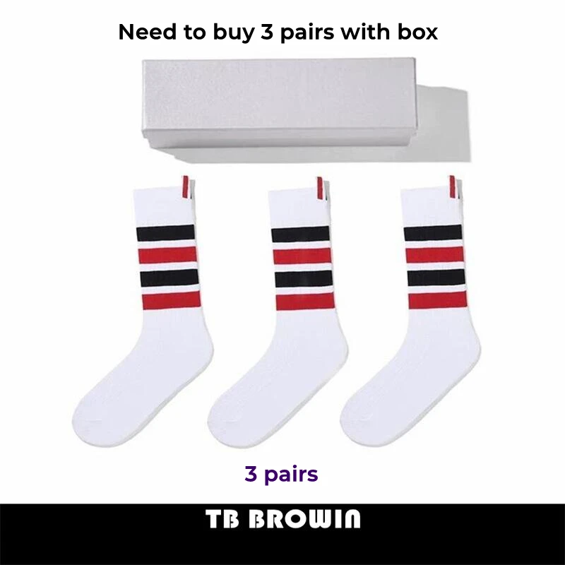 TB BROWIN THOM Men's Socks Korean Fashion RWB Stripes No Show Women's Cotton Street Fashionable Harajuku Stockings