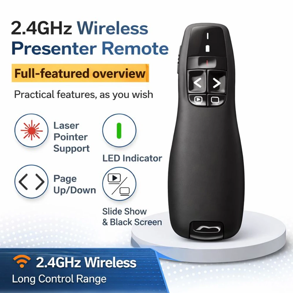 R400 2.4G Wireless Presentation Remote USB Page Flip Pen for PPT Slides, Presentation Clicker with Receiver For PC Laptop