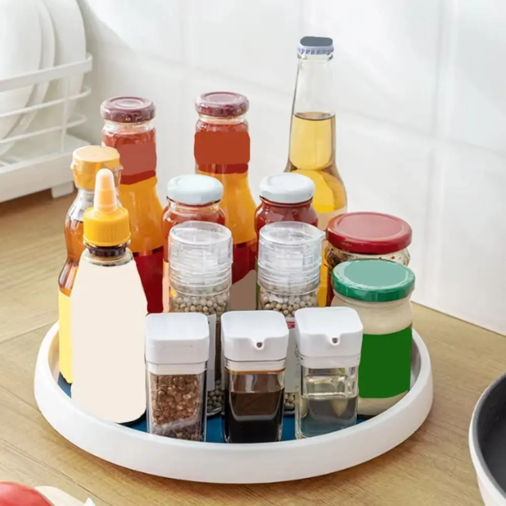 

360 Degree Rotating Round Spice Rack Non-Slip Large Capacity Kitchen Storage Rack Single/Double Layer Makeup Organizer