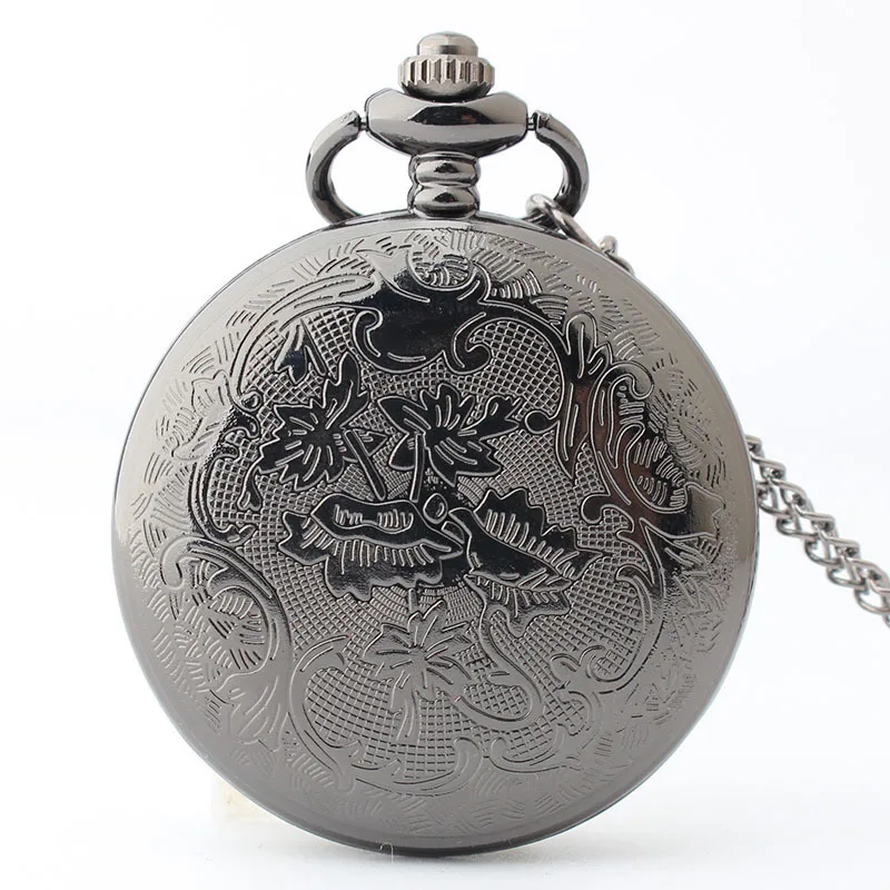 Vintage Luxury Carving Quartz Pocket Watch for Men Engraved Case Roman Numeral Fob Chain Necklace Clock for Man Collection Gifts
