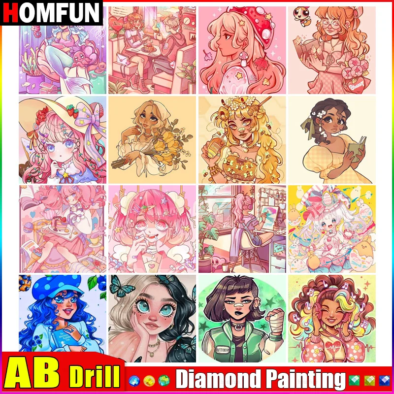 

HOMFUN AB "Character Girl Beauty" Diamond Painting 5D Full Square/Round Drill Home Decor DIY Diamond Embroidery Cross Stitch