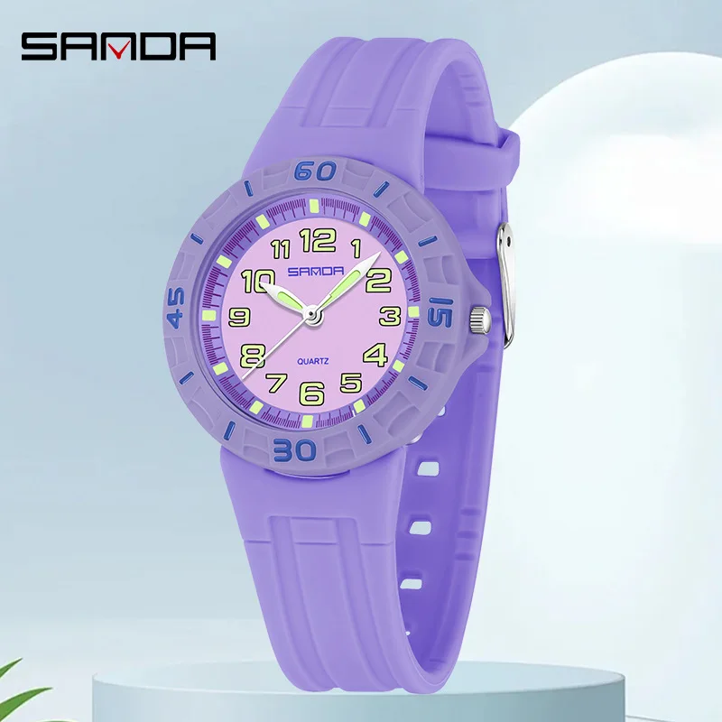 SANDA 6386 Student Quartz Watch 50m Waterproof Night Light Durable Sports Watch for Boys and Girls Simple Large Number Scale