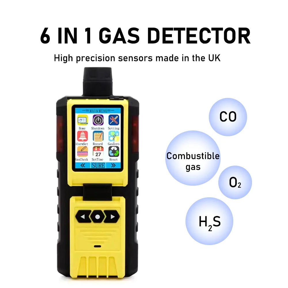 Lango Handheld 6 in 1 Ex O2 Co H2s CO2 So2 No No2 Portable Multi Gas Detector with External Pump