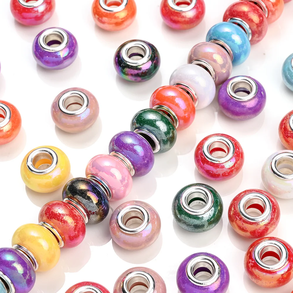 20/30/50pcs Round Beads Ceramic Color Plated Large Holes Spacer Charm Bead for Jewelry Making Supplies DIY Bracelet Phone Chain