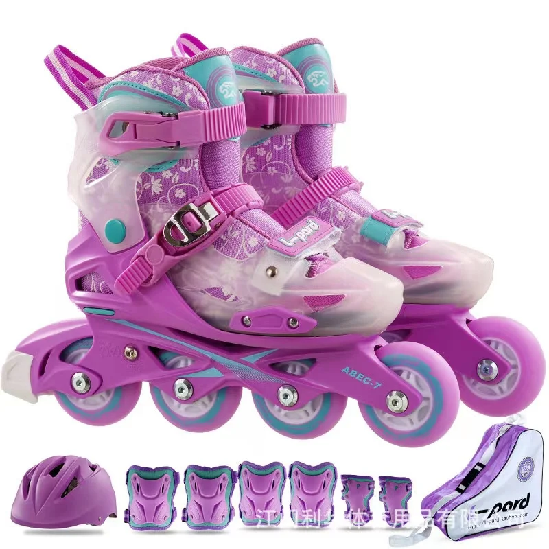 Adjustable Size Roller Skates for Children, Full Set for Kids, Inline Skating Combo Set, 4 Wheels Shoes, Dual-Use