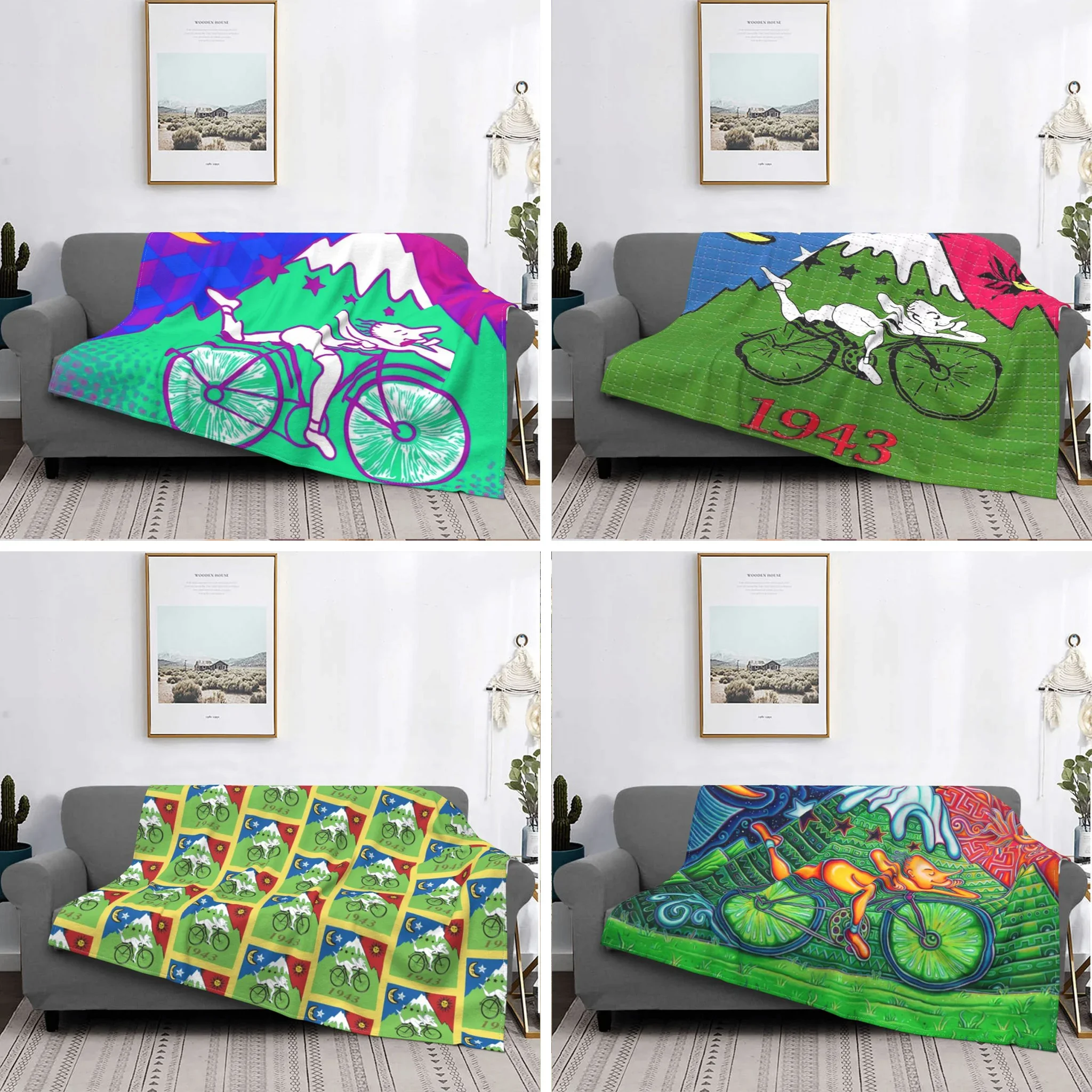 

Ultra-Soft Fleece Albert Hoffman LSD Bicycle Day Throw Blanket Warm Flannel Acid Blotter Party Blankets for Bed Car Sofa Quilt