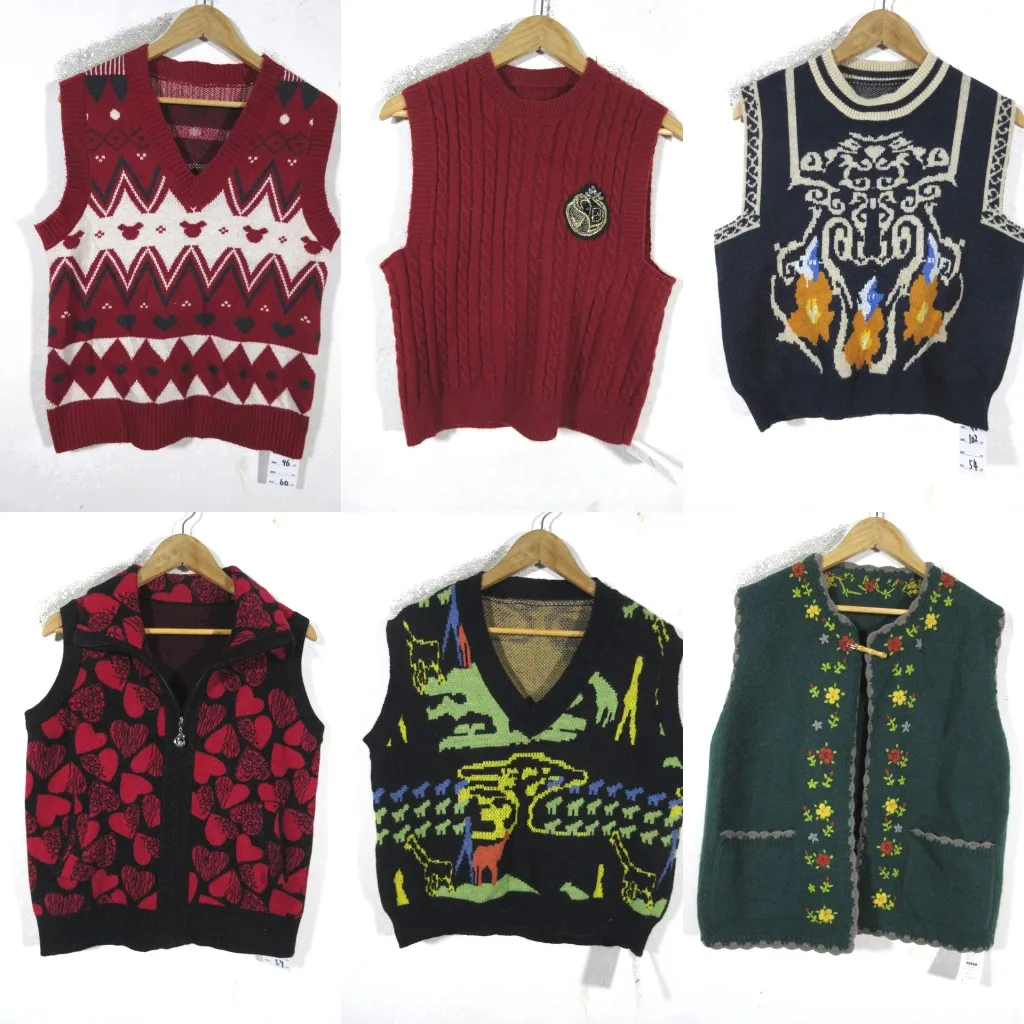 

Vintage Oversized Cartoon Embroidery Open Front Sweater Soft Girl Sle Streetwear round Ne Svel Kids Fun Sweater Vest