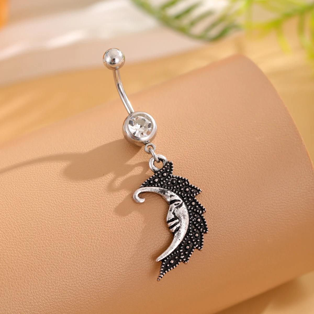 1pcs Vintage Skull Gun Dangled Belly Button Rings Stainless Tassel Sun Moon-Shaped Curved Belly Piercing Ombligo 14G Navel Ring