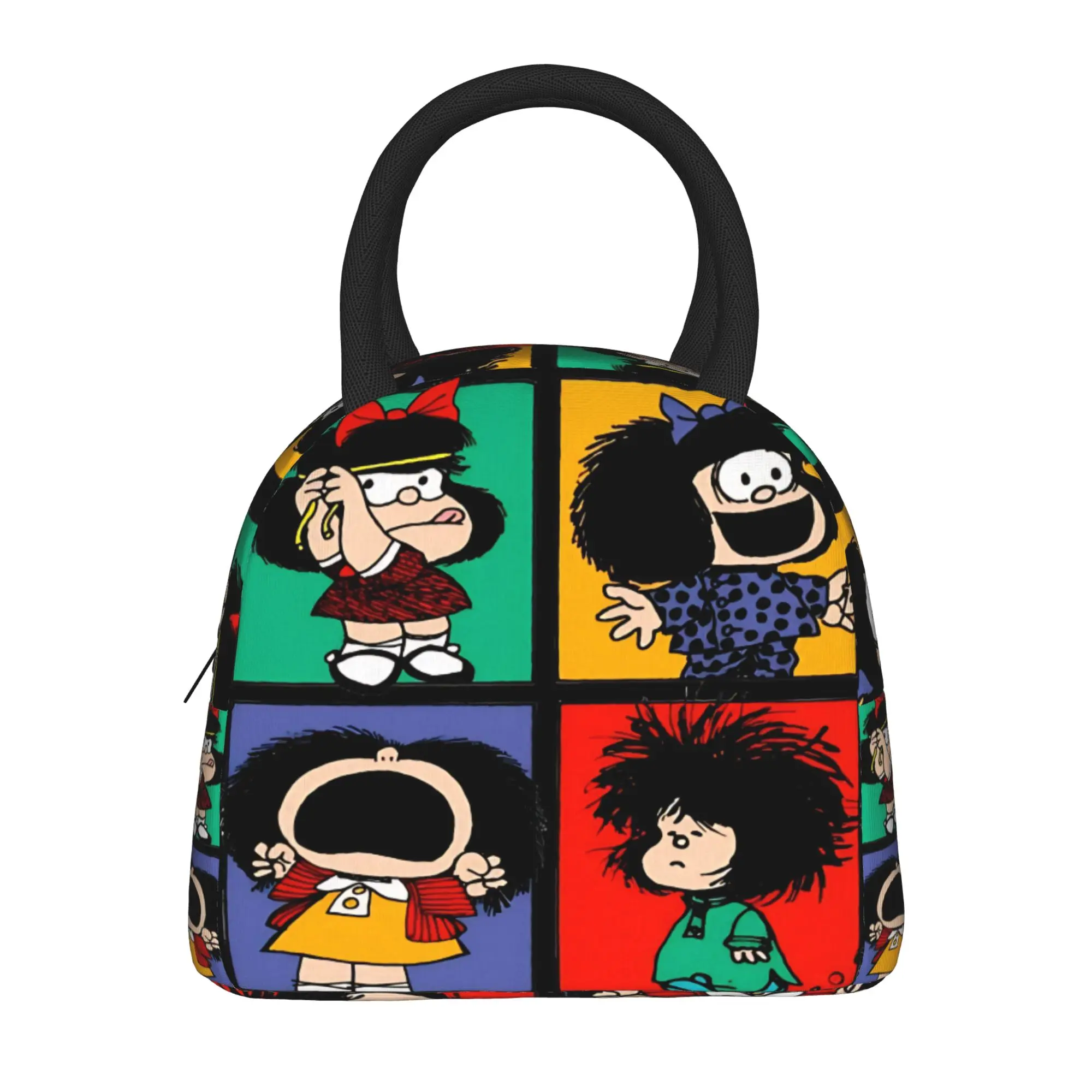 Mafalda Portrait Collage Lunch Bag  Portable Zipper Lunch Box Men Outdoor Picnic Custom Cooler Bag Kawaii Oxford Tote Food Bags