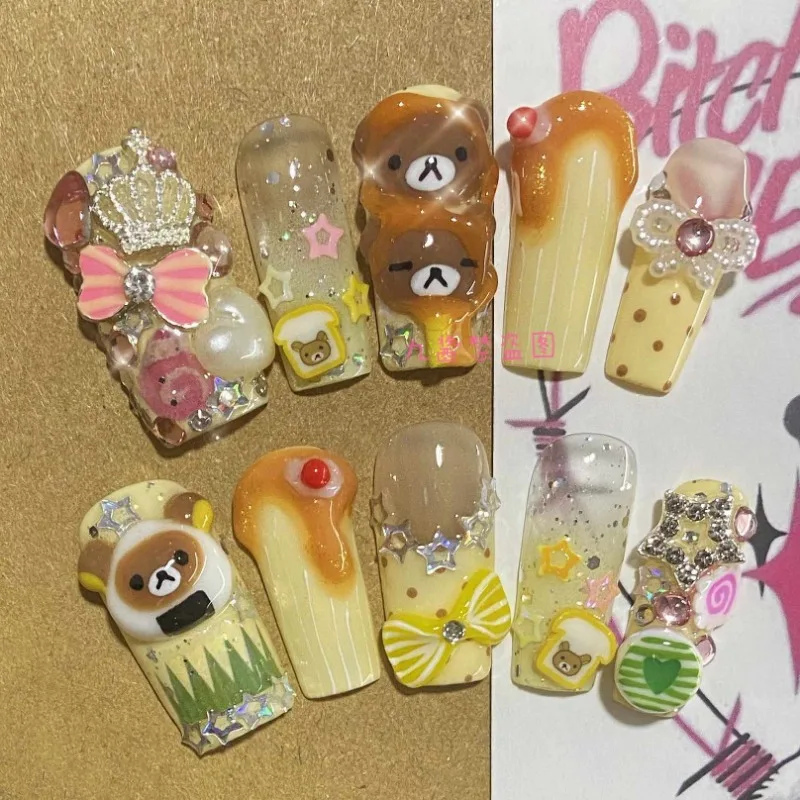 

Jiujiang Asian Culture Old-fashioned Rilakkuma 3D Relief Wearing Armor Pill Girl Cartoon Handmade Custom Nail Art Patch Gifts