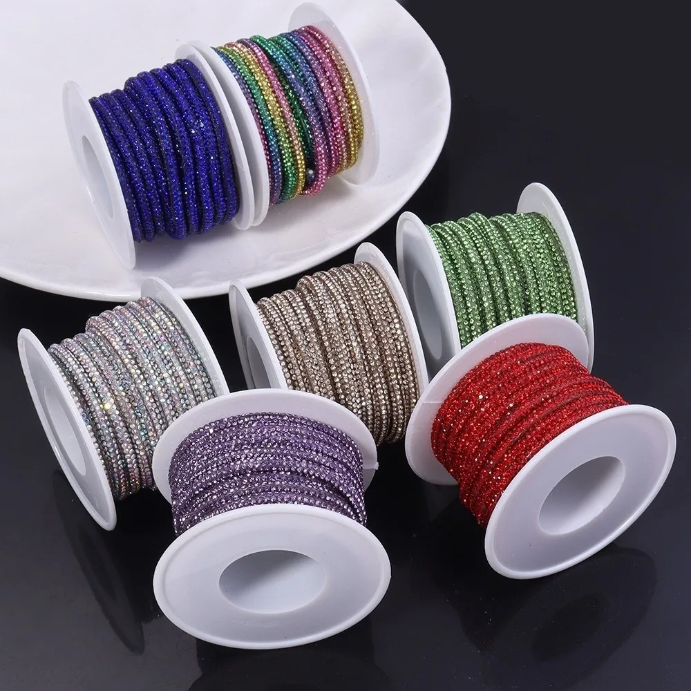 

Multi-purpose Multi-Color Rhinestone Rope 4mm Width 5yards Length Rhinestone Cord Trim Sparkling Diamond Rope DIY Sewing