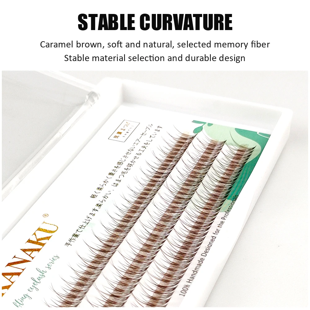 Lakanaku Brown Fishtail Type Eyelash Extensions 3 Rows Mix Length Single Fashion Cluster Fans Eyelashes