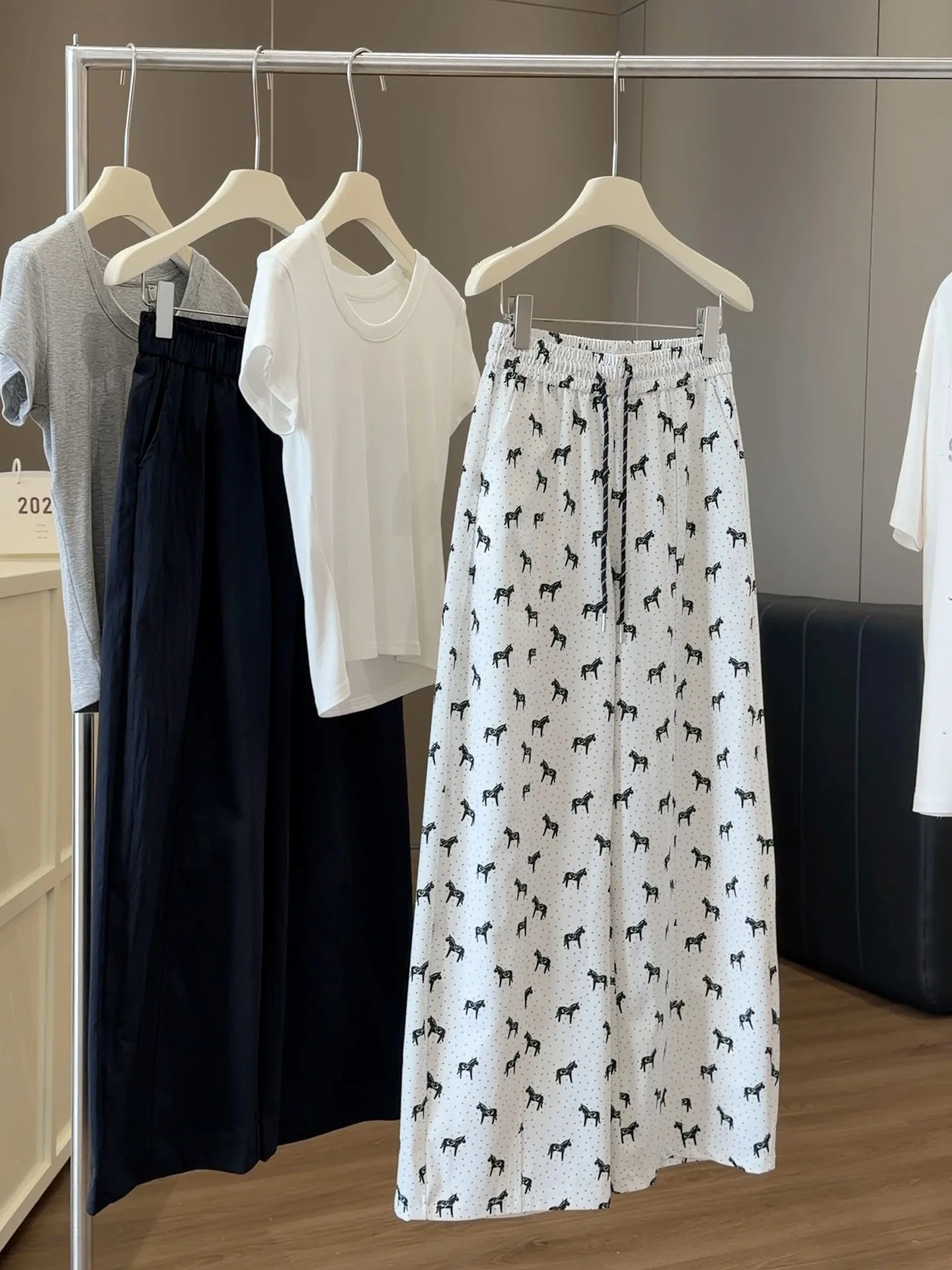 Women's White Zebra Print Dot High Waist Wide Leg Pants Elastic Drawstring Loose Casual Trousers Harajuku Y2k Streetwear Summer