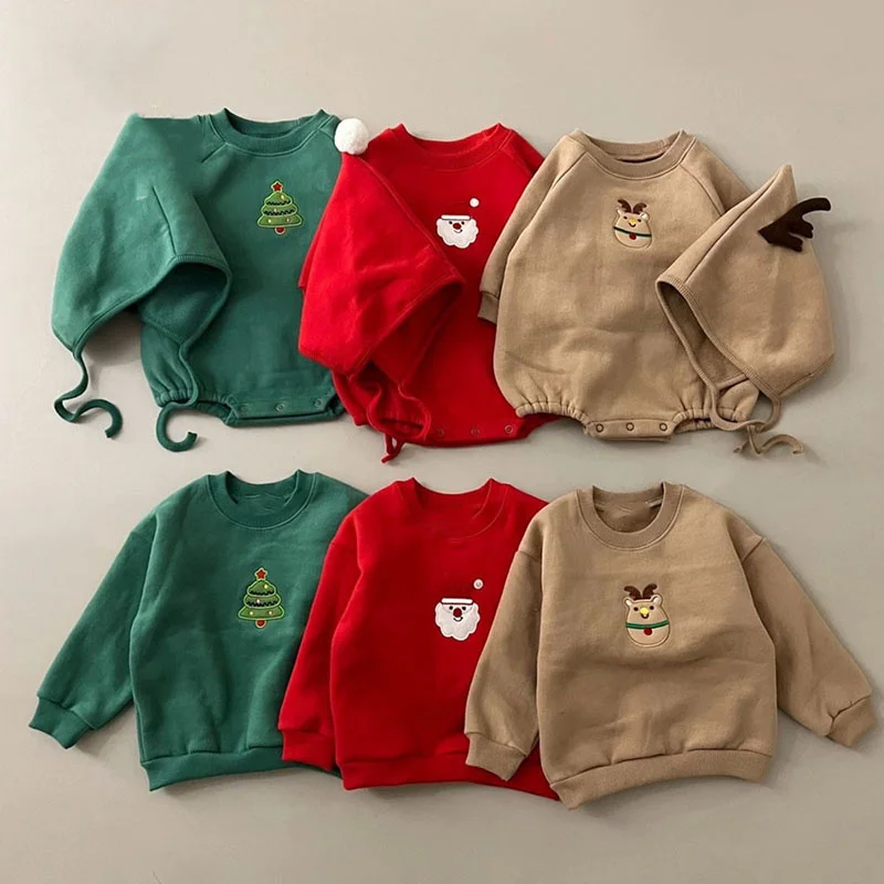 Christmas Baby Clothes Infant Bodysuit With Hat Fleece Warm One Piece