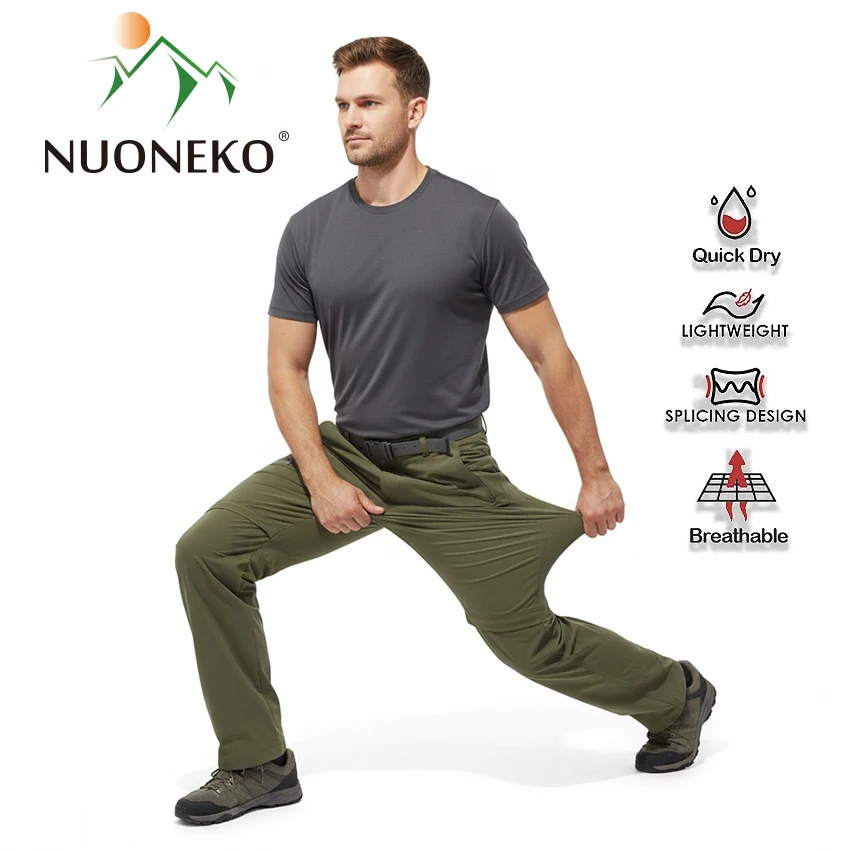 

NUONEKO Mens Quick Dry Stretch Hiking Pants for Summer Camping Trekking Climbing Outdoor Sport Scratch-resistant Cargo Pants