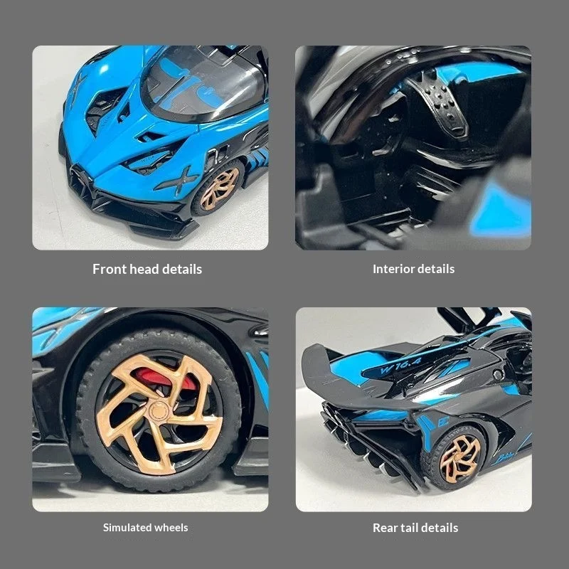 AIUWEY Bugatti Bolide 1 32 Scale Diecast Pull Back Racing Car Model Toy Gift for Boys image 5