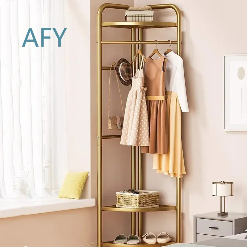 for Leisure Style Stand Wall Gold Clothes Rack for Living Room Bedroom Home Space Saving Modern Clothes Hanger Shelf