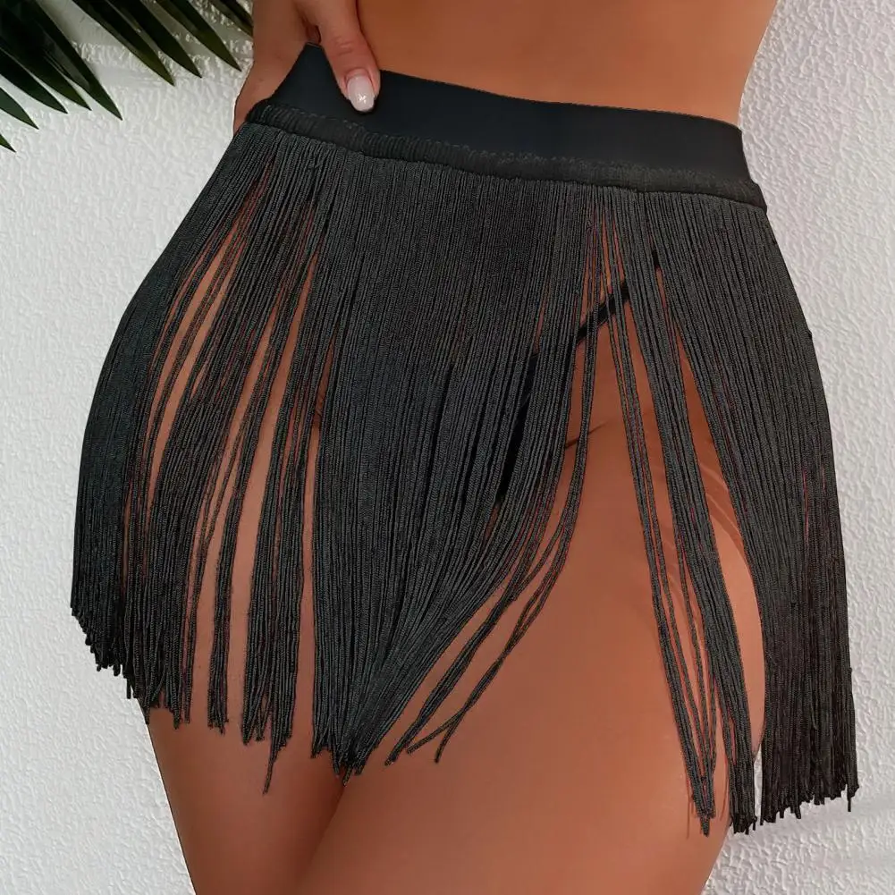 Fringe Short Skirt High Waist Tassels Skirt for Women Sexy Beach Party Costume Clubwear Solid Color Fringe Mini Skirt