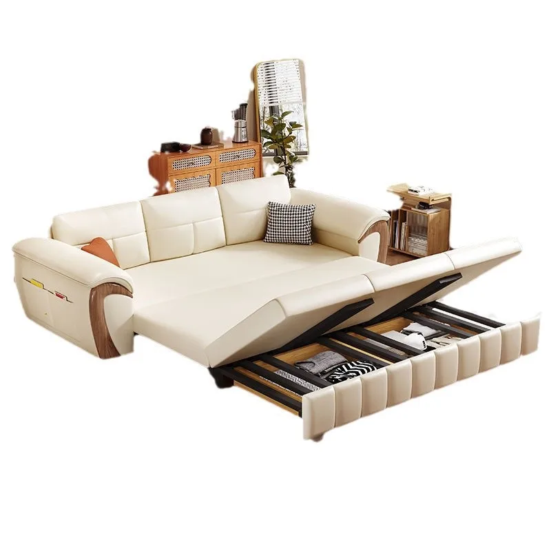 

New solid wood sofa bed, retractable, sitting and lying in the living room