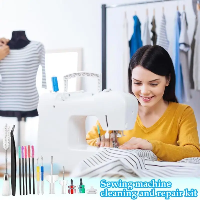 15-teiliges Nähmaschinen-Wartungsset mit Schraubendrehern, Pinzetten, Bürsten, Reinigungsstäben und Etui – Nähmaschinen-Reinigungsset – Detail 5