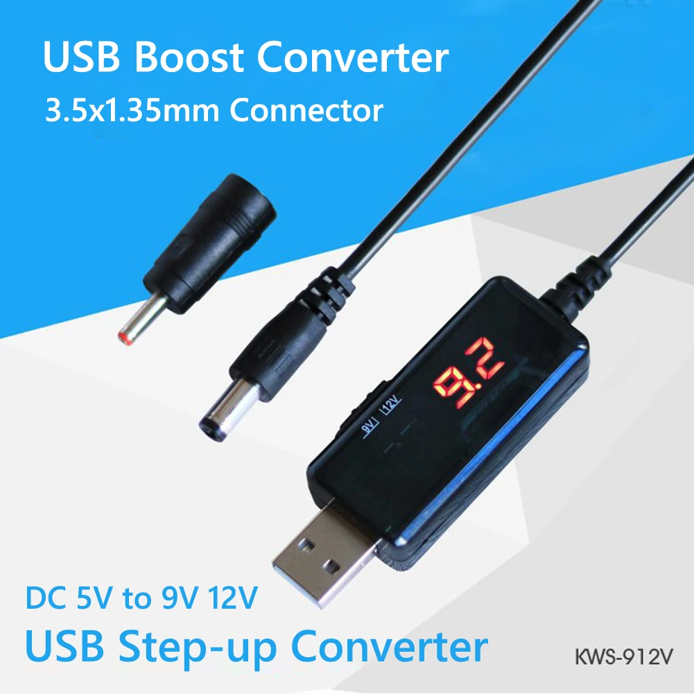 DC 5V To 9V 12V USB Boost Converter with 3.5x1.35mm Connecter Power Regulator Line LED Digital Display for Power Supply Charger