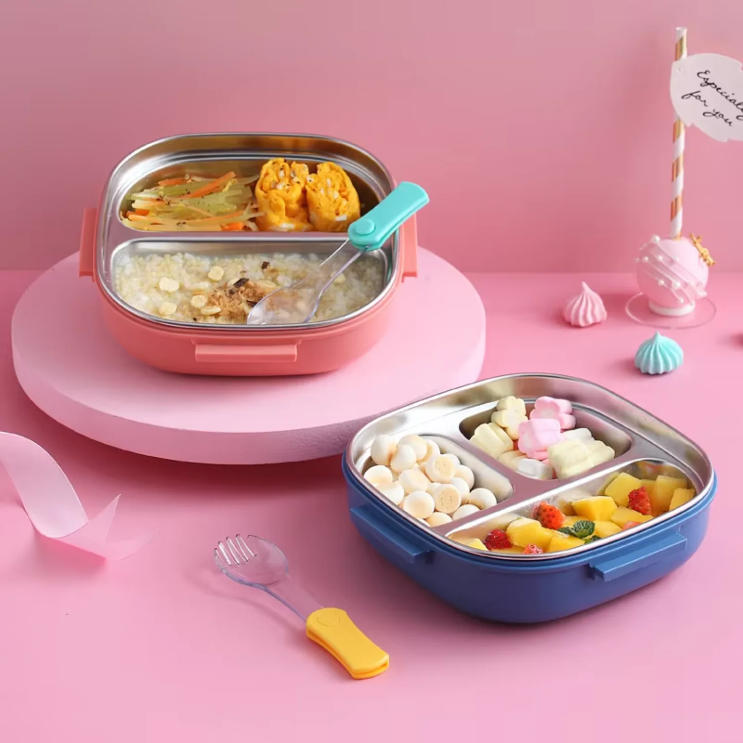 Bpa Free Metal 2 3 Compartment Kids  Lunch  School Camping Take Out Bento  Food Container