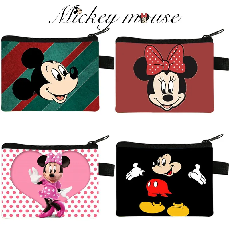 2023 Disney Mickey Mouse Wallet for Women Minnie Cartoon Coin Purse Portable ID Card Holders Kawaii Polyester Key Storage Bag