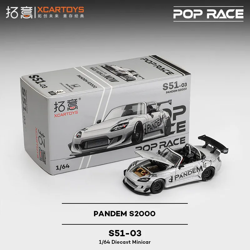 Xcartoys 1/64 POP RACE Honda Rocket Rabbit Convertible Supercar Pandem S2000 Cars Alloy Diecast Metal Model Kids Toys Boys