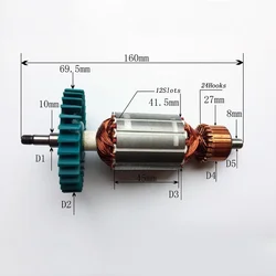 AC220-230V Armature Motor Rotor Replce for Makita GA6020 GA6010 Angle Grinder Rotor Power Tool Spare Parts