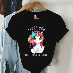 Unicorn Graphic T Shirts Funny Middle Finger Print T Shirt Y2K Aesthetic Clothes for Women Harajuku Fashion Tee Shirt Summer Top