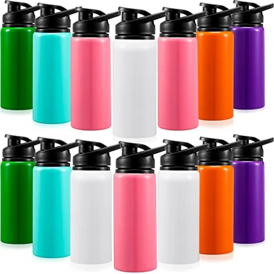 

14 Pack Aluminum Water Bottles Bulk 17 oz Reusable Sport Water Bottles with Snap Lid Leakproof Lightweight with Handle for Bike