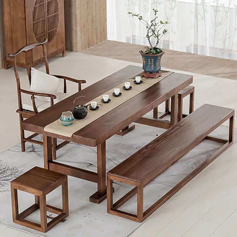 

All solid wood tea table and chair combination living room tea table tea table