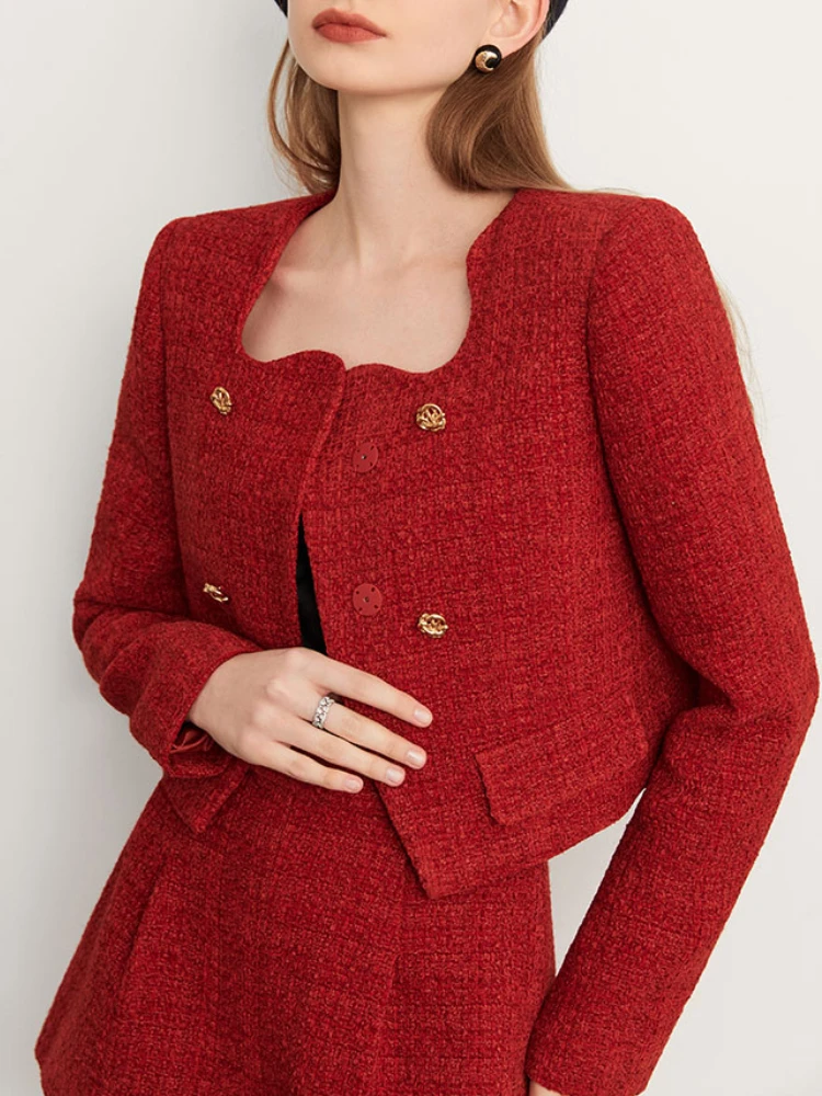 Elegant Commuter Autumn Winter Suit Women\'s New High Quality Metal Buckle Tweed Blazer Coat+Shorts Casual Fashion 2 Piece Set