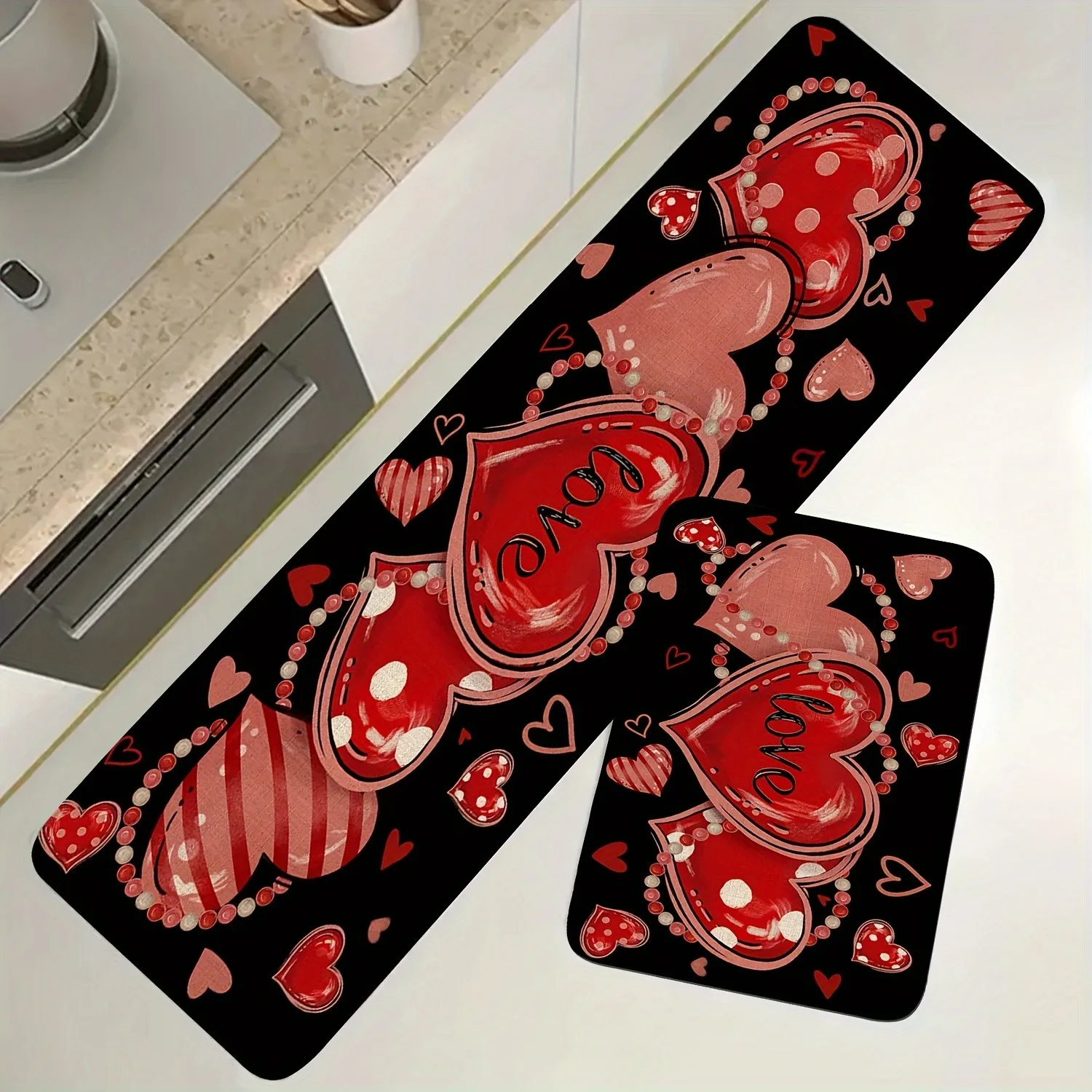 

1PC Love heart Pattern Kitchen Rug Non-Slip Door Mat Pop design Bathroom Rug Bath Mat Carpet for Home Sink Laundry Decoreeree