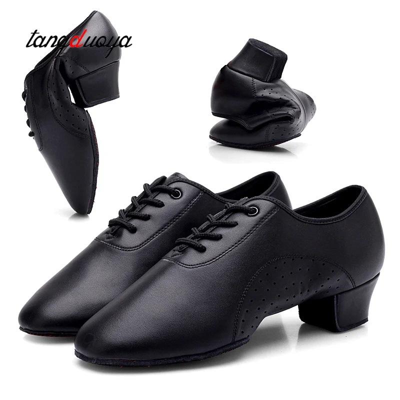 Men Standard Dance Shoes Ballroom Shoe Leather low-heel Practice Competition Modern Dancing Shoes For Kids Boys Dance Sneakers