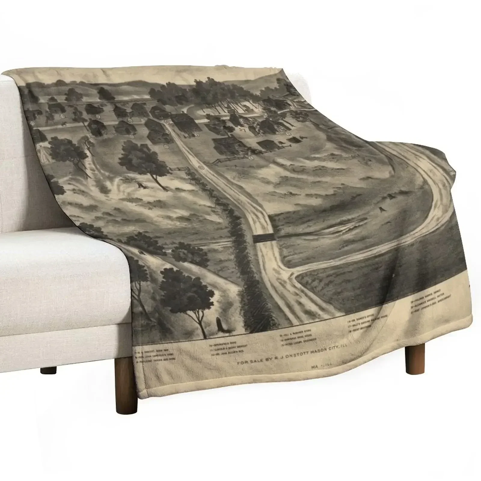 

Vintage Abraham Lincoln New Salem Map (1837) Throw Blanket Soft Home Decor Blanket for Couch Bedroom
