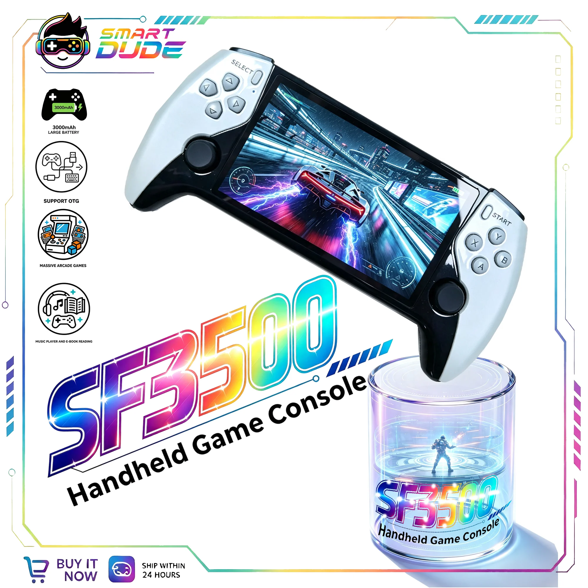 SF3500 Retro Handheld Game Console 5 Inch IPS HD 20000-in-1 Game Support Dual Core FHD Port 256GB Expandable Multi-System