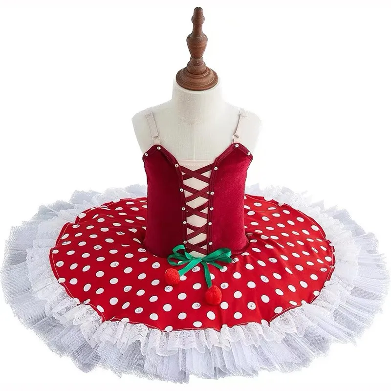 

Girls Ballet Professional Tutu Dress Adult Red Cherry Puffy Skirt Swan Lake Pancake Tutu Ballerina Costumes Ballet Tutu Leotard