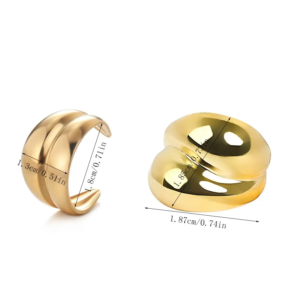 High Quality Stainless Steel Wide Chunky Rings Double Layer Adjustable Geometric Rings Trendy Unisex Open Ring