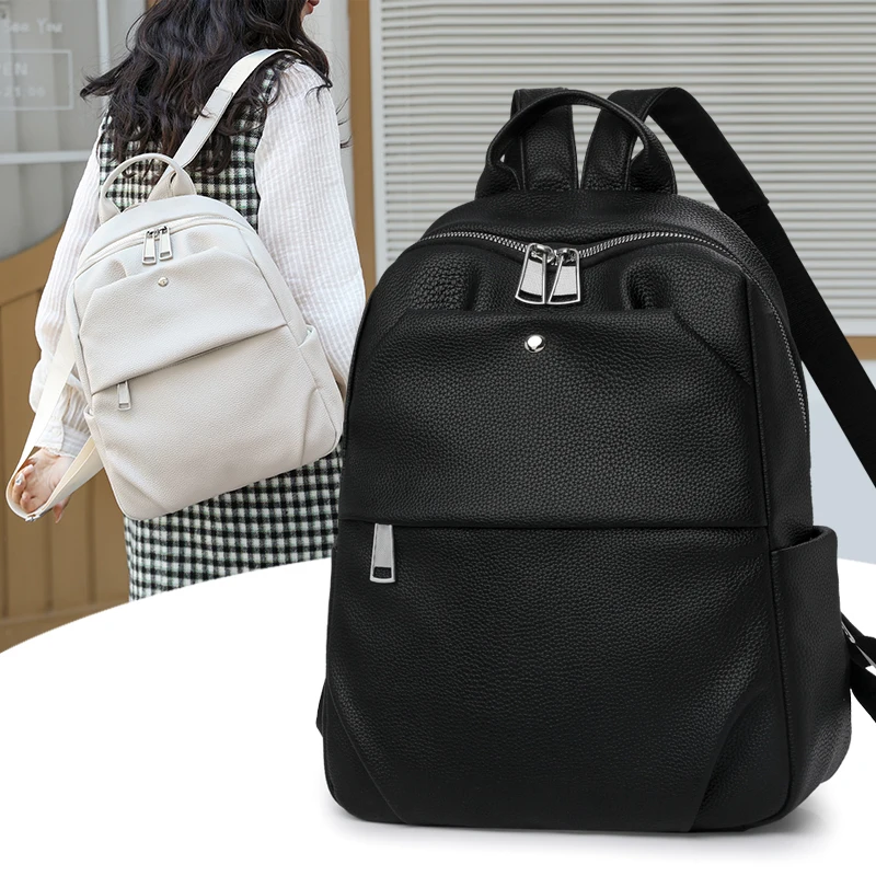 Mochila de couro PU de grande capacidade para mulheres, bolsa de ombro casual da moda, bolsa escolar universitária de viagem leve, bolsa moderna