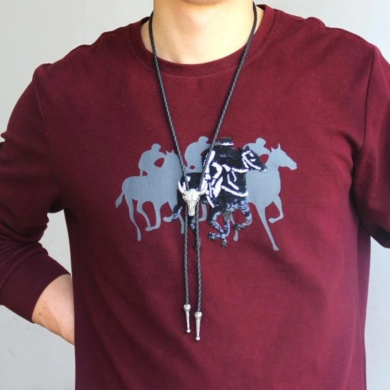 2PCS Relief Oxes Head Bolo Tie for Male Formal Gathering Carnivals Party Man Teens Shirt Sweater Costume Gentleman Tie