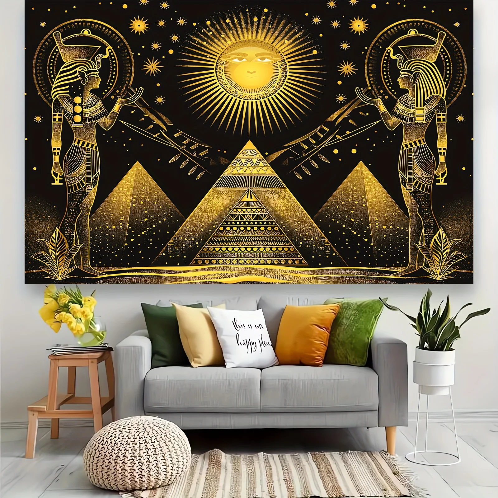 Fabric gold wallpaper for Egyptian Queen Cleopatra photo background, Egyptian party decoration for adult portrait shooting