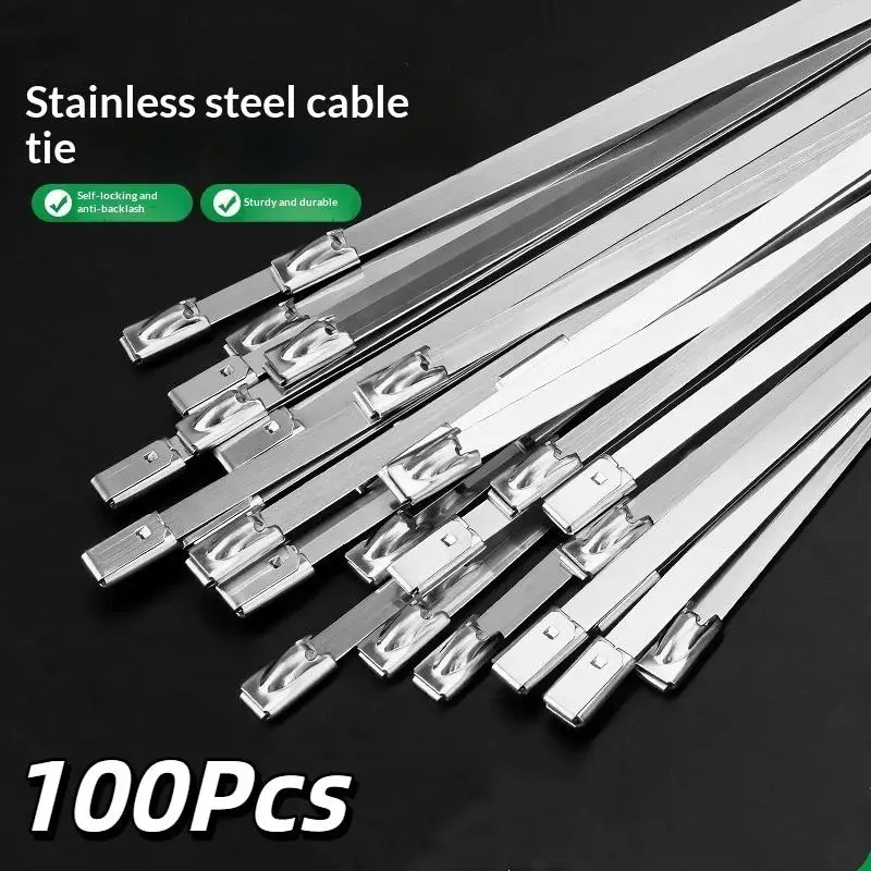 Heavy Duty Stainless Steel Self Locking Zip Ties 100Pcs Metal Cable Straps Multi Purpose Industrial Fixing Tool