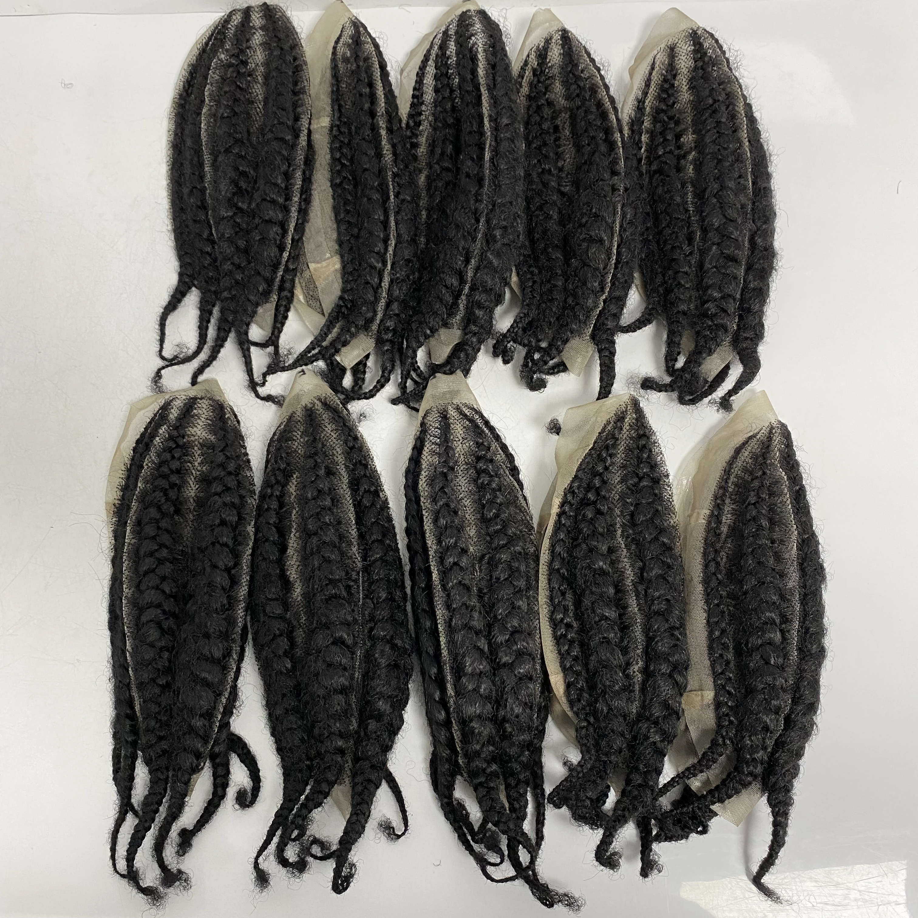Malaysian Virgin Human Hair Systems Root Afro Corn Braids 1b# Black Color 8x10 Full Lace Toupee for Blackman
