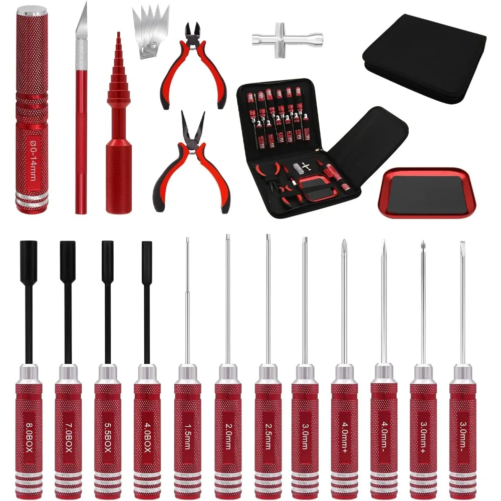 

19 шт. набор инструментов для радиоуправляемого автомобиля, набор шестигранных отверток, гаечные отвертки, крестообразные отвертки, плоскогубцы, гаечный ключ, развертка для корпуса 1/8 1/10 Traxxas Axial