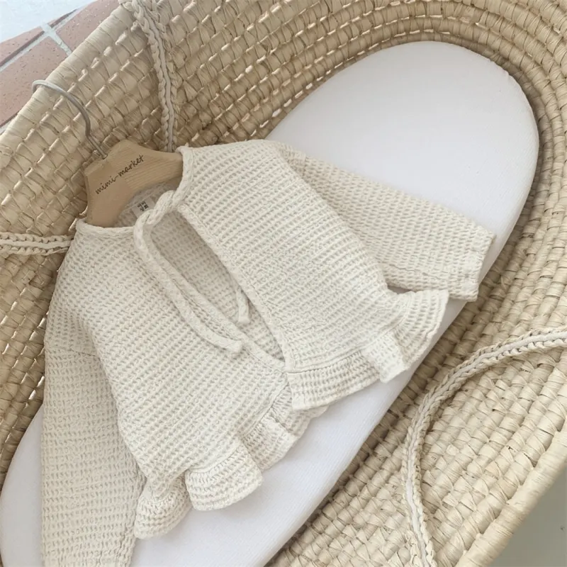 Newborn Baby Girl Boy Cotton Waffle Cardigan Toddler Child Long Sleeve Coat Solid Ruffle Jacket Spring Autumn Baby Clothes 9M-2Y