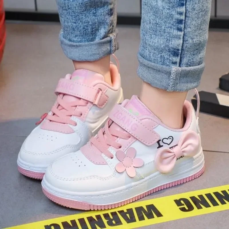Children Flower Boat Shoes for Girl Cute Bow Princess Sneakers 2024 Spring and Autumn Kids Casual Running Sport Casual Shoes