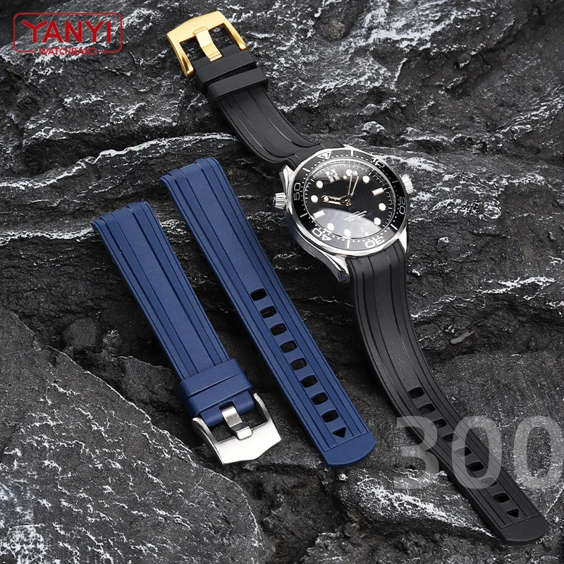 Rubber Watch Strap for omega New seamaster 300 watchband 20mm high-quality watch band pin buckle Curved end wristwatches belt