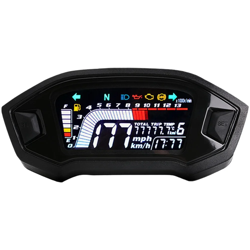 

Motorcycle Instrument Cluster 12V LCD with Speedometer Odometer and Fuel Gauge Compatible with Multiple Cylinder Types